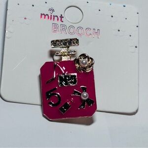 Mint Elegant Raspberry and Black Perfume Bottle Shaped BROOCH